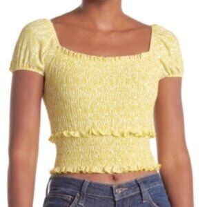 NWT Lush  Yellow Print Smocked Casual Cropped Top XS